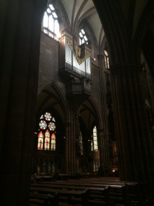 Inside the Munster, one of four organs and many more panels of stained glass